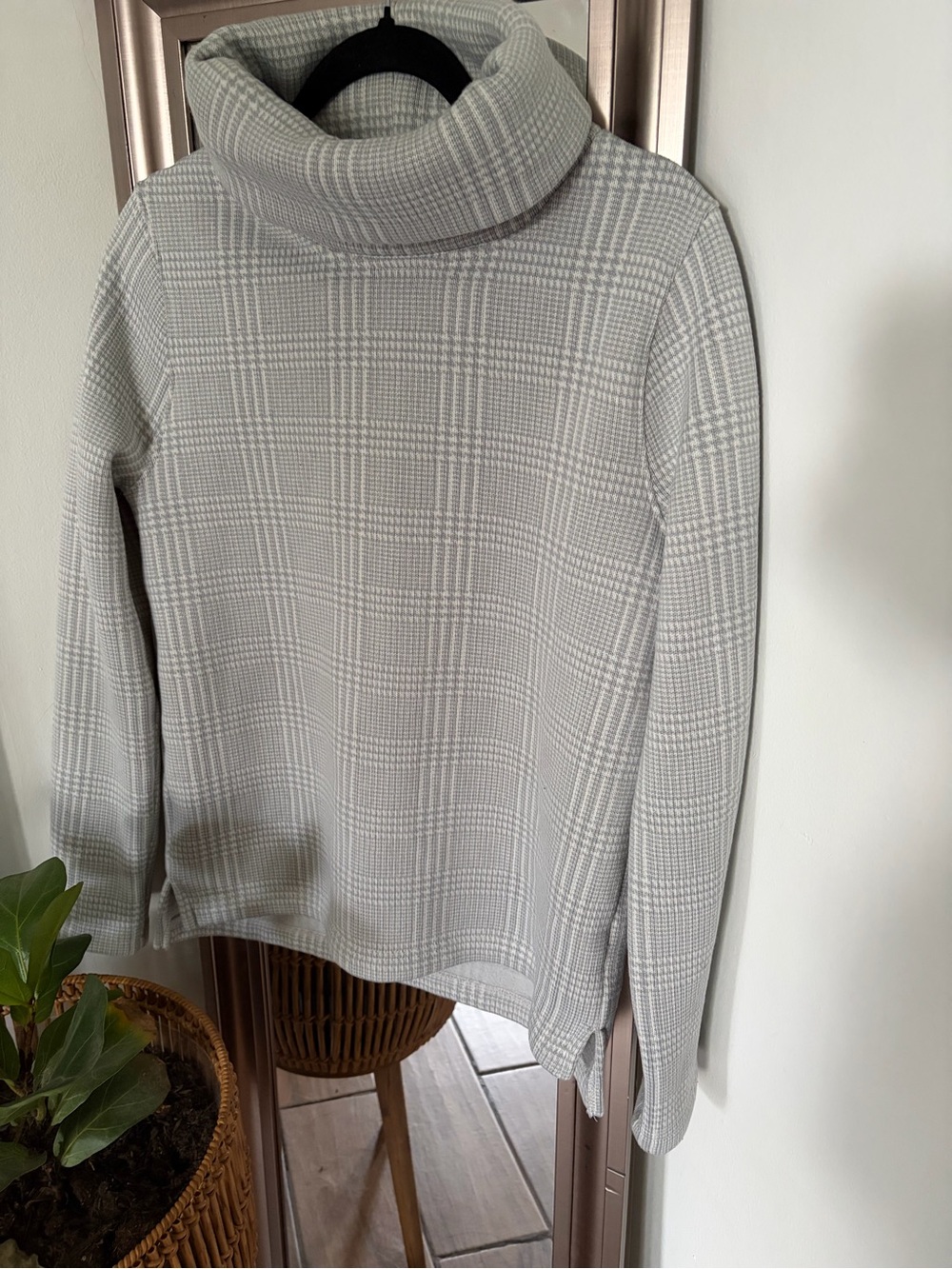 J. Crew Light Gray Plaid Cowl Neck Sweater